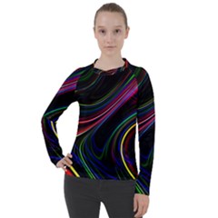 Neon Glow Lines On Black Women s Pique Long Sleeve Tee