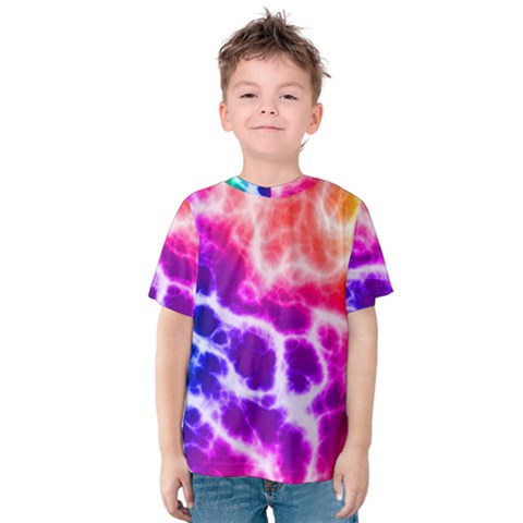 Colorful Tie Dye Pattern Texture Kids  Cotton Tee by SpinnyChairDesigns