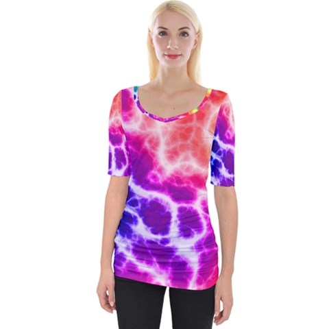 Colorful Tie Dye Pattern Texture Wide Neckline Tee by SpinnyChairDesigns