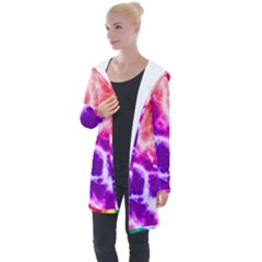 Colorful Tie Dye Pattern Texture Longline Hooded Cardigan by SpinnyChairDesigns