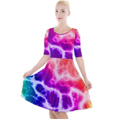 Colorful Tie Dye Pattern Texture Quarter Sleeve A-line Dress by SpinnyChairDesigns