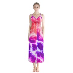 Colorful Tie Dye Pattern Texture Button Up Chiffon Maxi Dress by SpinnyChairDesigns