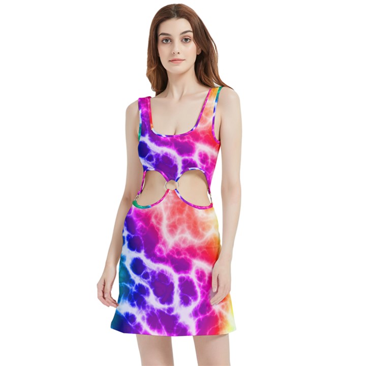 Colorful Tie Dye Pattern Texture Velvet Cutout Dress