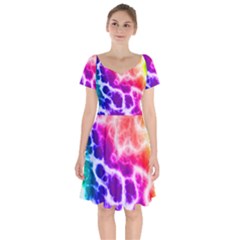 Colorful Tie Dye Pattern Texture Short Sleeve Bardot Dress by SpinnyChairDesigns