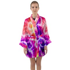 Colorful Tie Dye Pattern Texture Long Sleeve Satin Kimono by SpinnyChairDesigns