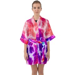 Colorful Tie Dye Pattern Texture Half Sleeve Satin Kimono  by SpinnyChairDesigns