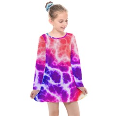 Colorful Tie Dye Pattern Texture Kids  Long Sleeve Dress by SpinnyChairDesigns