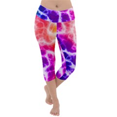 Colorful Tie Dye Pattern Texture Lightweight Velour Capri Yoga Leggings by SpinnyChairDesigns