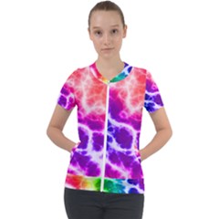 Colorful Tie Dye Pattern Texture Short Sleeve Zip Up Jacket by SpinnyChairDesigns