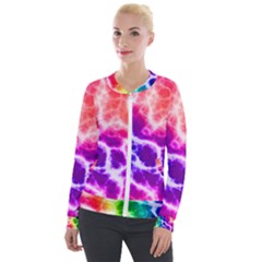 Colorful Tie Dye Pattern Texture Velour Zip Up Jacket by SpinnyChairDesigns