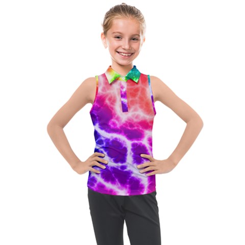 Colorful Tie Dye Pattern Texture Kids  Sleeveless Polo Tee by SpinnyChairDesigns