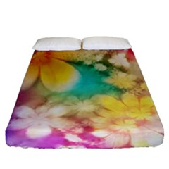 Watercolor Flowers Floral Print Fitted Sheet (queen Size) by SpinnyChairDesigns