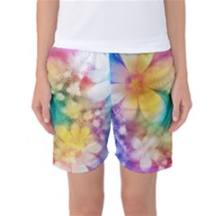 Watercolor Flowers Floral Print Women s Basketball Shorts by SpinnyChairDesigns