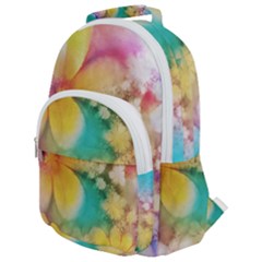 Watercolor Flowers Floral Print Rounded Multi Pocket Backpack by SpinnyChairDesigns