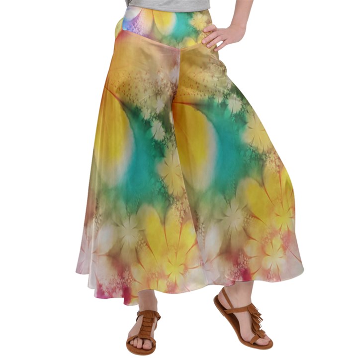 Watercolor Flowers Floral Print Satin Palazzo Pants