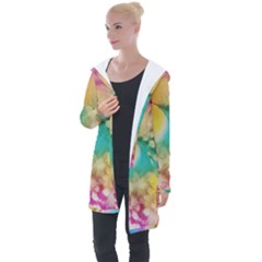 Watercolor Flowers Floral Print Longline Hooded Cardigan by SpinnyChairDesigns