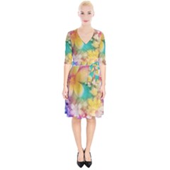 Watercolor Flowers Floral Print Wrap Up Cocktail Dress by SpinnyChairDesigns