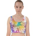 Watercolor Flowers Floral Print Velvet Racer Back Crop Top View1