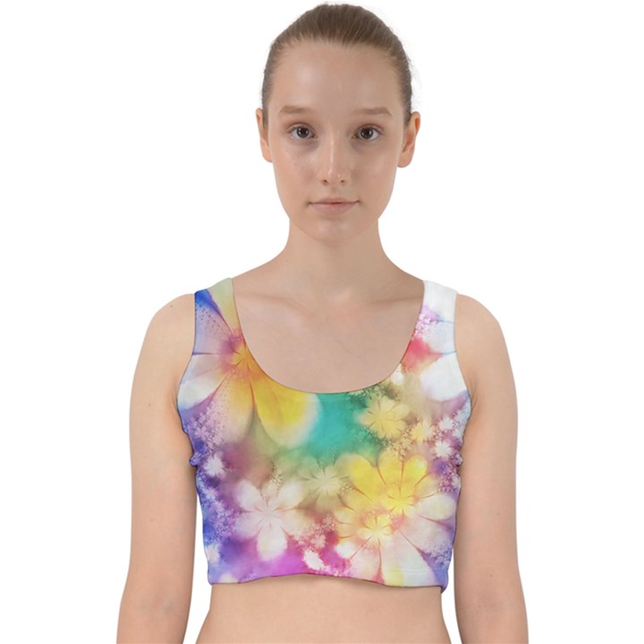 Watercolor Flowers Floral Print Velvet Racer Back Crop Top