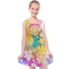 Watercolor Flowers Floral Print Kids  Cross Back Dress by SpinnyChairDesigns