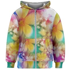 Watercolor Flowers Floral Print Kids  Zipper Hoodie Without Drawstring by SpinnyChairDesigns