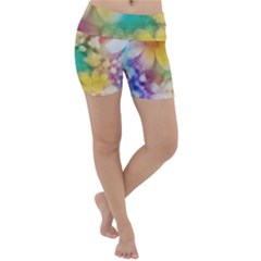 Watercolor Flowers Floral Print Lightweight Velour Yoga Shorts by SpinnyChairDesigns