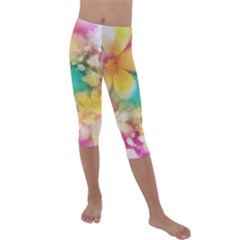 Watercolor Flowers Floral Print Kids  Lightweight Velour Capri Leggings  by SpinnyChairDesigns