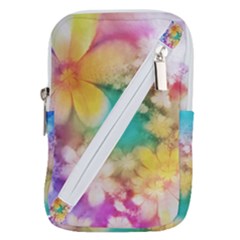 Watercolor Flowers Floral Print Belt Pouch Bag (large) by SpinnyChairDesigns