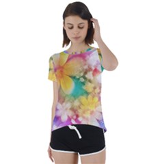 Watercolor Flowers Floral Print Short Sleeve Foldover Tee