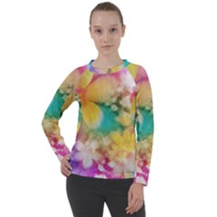 Watercolor Flowers Floral Print Women s Long Sleeve Raglan Tee