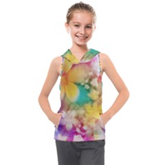 Watercolor Flowers Floral Print Kids  Sleeveless Hoodie by SpinnyChairDesigns