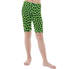 Abstract Black And Green Checkered Pattern Kids  Mid Length Swim Shorts by SpinnyChairDesigns