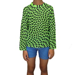 Abstract Black And Green Checkered Pattern Kids  Long Sleeve Swimwear by SpinnyChairDesigns