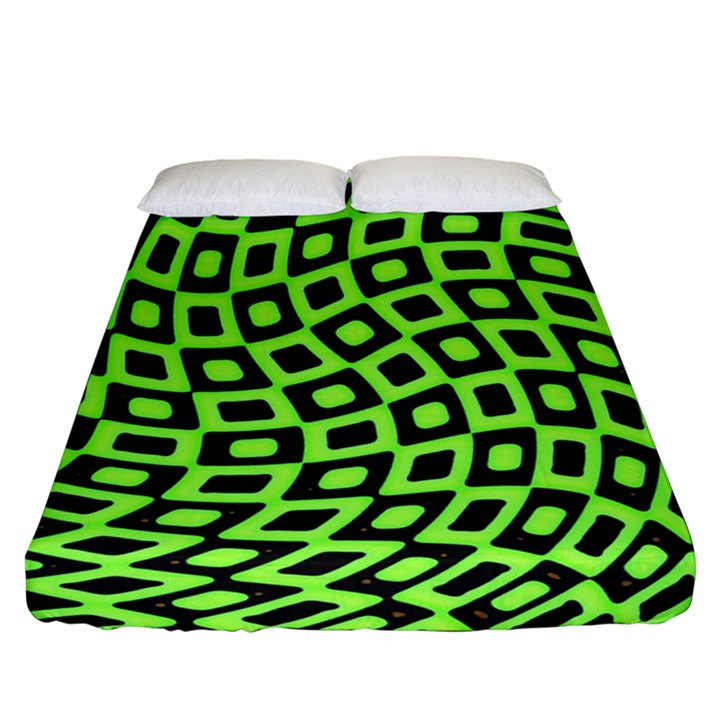 Abstract Black and Green Checkered Pattern Fitted Sheet (Queen Size)