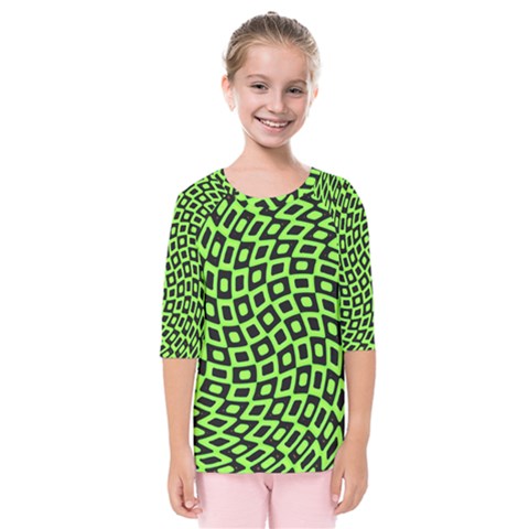 Abstract Black And Green Checkered Pattern Kids  Quarter Sleeve Raglan Tee by SpinnyChairDesigns