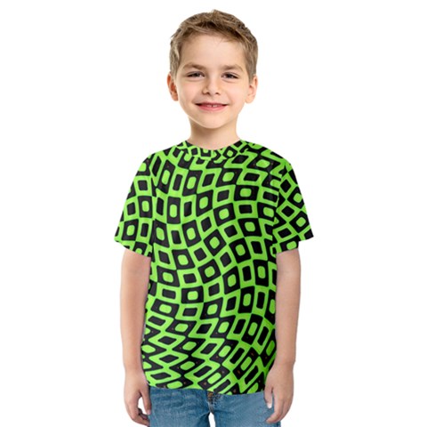 Abstract Black And Green Checkered Pattern Kids  Sport Mesh Tee by SpinnyChairDesigns