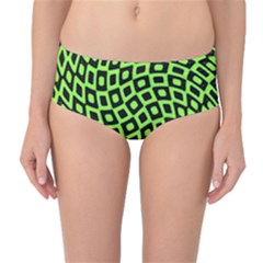 Abstract Black And Green Checkered Pattern Mid-waist Bikini Bottoms by SpinnyChairDesigns