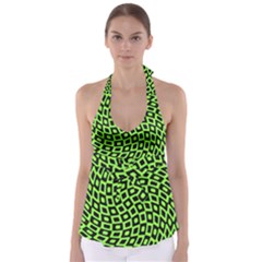 Abstract Black And Green Checkered Pattern Babydoll Tankini Top by SpinnyChairDesigns