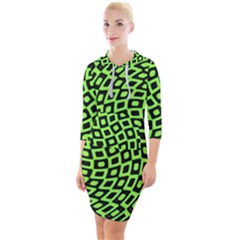 Abstract Black And Green Checkered Pattern Quarter Sleeve Hood Bodycon Dress by SpinnyChairDesigns