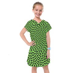 Abstract Black And Green Checkered Pattern Kids  Drop Waist Dress by SpinnyChairDesigns