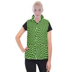 Abstract Black And Green Checkered Pattern Women s Button Up Vest by SpinnyChairDesigns