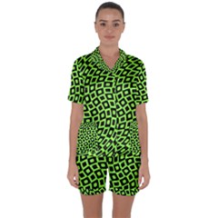 Abstract Black And Green Checkered Pattern Satin Short Sleeve Pyjamas Set by SpinnyChairDesigns