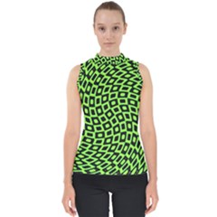 Abstract Black And Green Checkered Pattern Mock Neck Shell Top by SpinnyChairDesigns