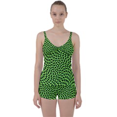 Abstract Black And Green Checkered Pattern Tie Front Two Piece Tankini by SpinnyChairDesigns