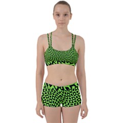 Abstract Black And Green Checkered Pattern Perfect Fit Gym Set