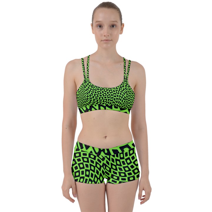 Abstract Black and Green Checkered Pattern Perfect Fit Gym Set