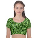 Abstract Black and Green Checkered Pattern Velvet Short Sleeve Crop Top  View1