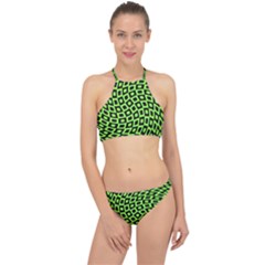 Abstract Black And Green Checkered Pattern Racer Front Bikini Set by SpinnyChairDesigns