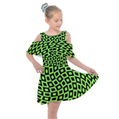 Abstract Black And Green Checkered Pattern Kids  Shoulder Cutout Chiffon Dress by SpinnyChairDesigns