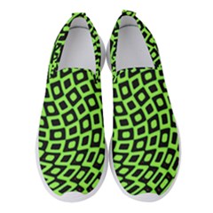 Abstract Black And Green Checkered Pattern Women s Slip On Sneakers by SpinnyChairDesigns